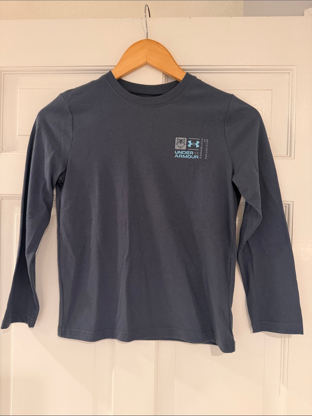 Under Armour Boys' Long-Sleeve Tee in Slate Blue with Teal Logo